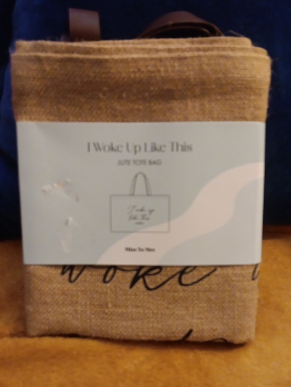 Jute Tote Bag - Natural Tan with Black Script